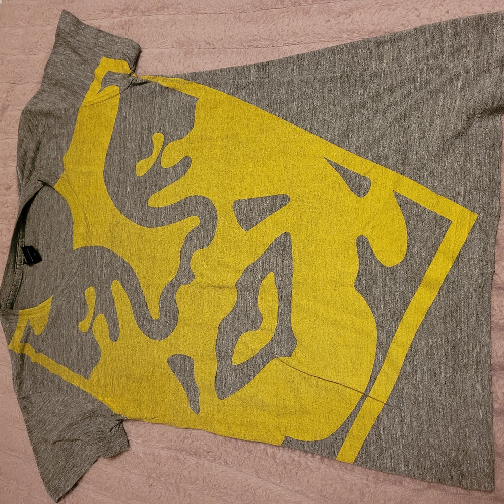 Obey Gray and Yellow Short Sleeve Tee with Abstract Design